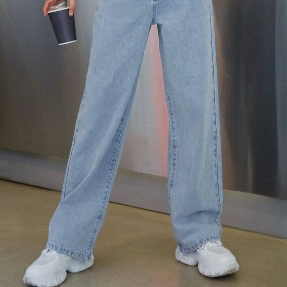 Casual Wide Leg Jeans Light Wash Blue - Picture 3 of 5